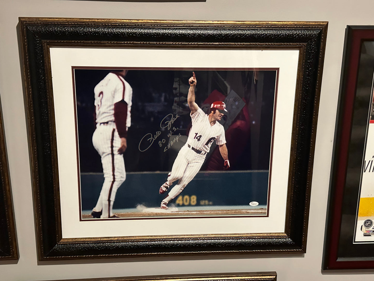 Pete Rose Signed 16x20 Framed Photo Phillies "80 WS Champs" JSA