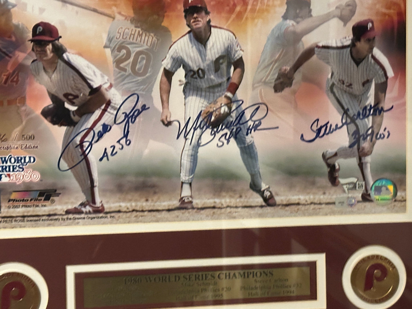 Mike Schmidt, Carlton, Rose Signed 16x20 Photo Framed Phillies MLB